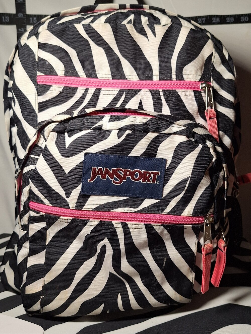 Jansport Backpack, Zebra Stripes, Black & White w/Pink Accents